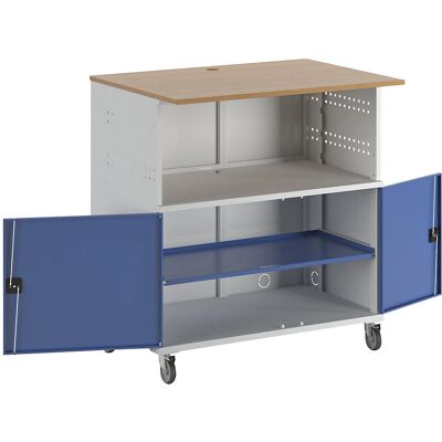 RAU Hellgrauer und Blaue PC-Schreibtisch - Computertisch mit Regalen RAU Hellgrauer und Blaue PC-Schreibtisch - Computertisch mit Regalen
