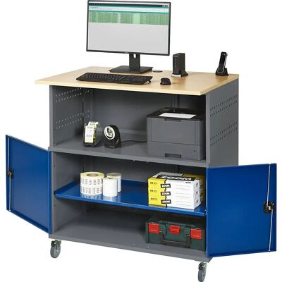 RAU Computertisch - Anthrazit Metallic / Enzianblau - mit Regal, Räder - Büromöbel RAU Computertisch - Anthrazit Metallic / Enzianblau - mit Regal, Räder - Büromöbel