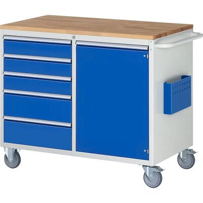 RAU Modelo Mesa de Taller - Gris claro / Azul genciana - 5 cajones, 1 puerta RAU Modelo Mesa de Taller - Gris claro / Azul genciana - 5 cajones, 1 puerta