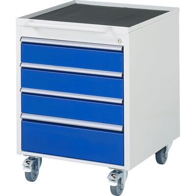 RAU Carrinho de armazenamento - 4 gavetas, cinza claro / ciano, 765x580x650mm RAU Carrinho de armazenamento - 4 gavetas, cinza claro / ciano, 765x580x650mm