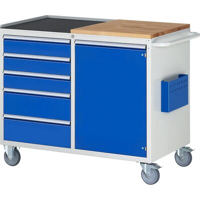 RAU Banco de trabajo - 5 cajones, 1 puerta, superficie madera/metal RAU Banco de trabajo - 5 cajones, 1 puerta, superficie madera/metal