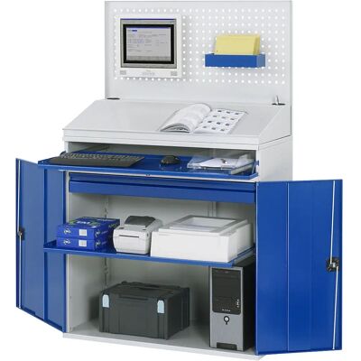 RAU Hellgrau / Genciana Blau 1100mm Computertisch - Arbeitsplatz RAU Hellgrau / Genciana Blau 1100mm Computertisch - Arbeitsplatz