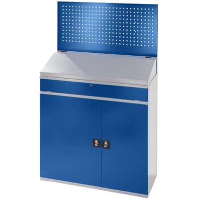 RAU Computer-Arbeitsplatz - perforierte Wand, Schreibtisch, 1100mm, anthrazit/blau RAU Computer-Arbeitsplatz - perforierte Wand, Schreibtisch, 1100mm, anthrazit/blau
