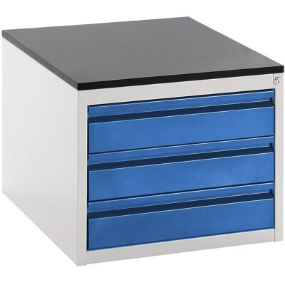 RAU Aktenschrank mit Teleskopschienen - 460 mm, 3 Schubladen, Hellgrau / Genciana Blau RAU Aktenschrank mit Teleskopschienen - 460 mm, 3 Schubladen, Hellgrau / Genciana Blau