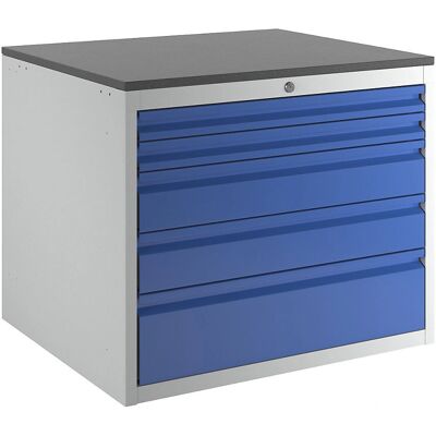 RAU Aufbewahrungsschrank - 640mm Höhe, 5 Schubladen, Hellgrau / Enzianblau RAU Aufbewahrungsschrank - 640mm Höhe, 5 Schubladen, Hellgrau / Enzianblau