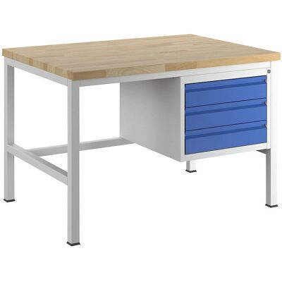 Banco da lavoro RAU - Struttura modulare, 3 cassetti, piano in faggio Banco da lavoro RAU - Struttura modulare, 3 cassetti, piano in faggio