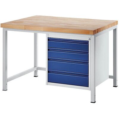 Banco de trabajo modular RAU - Cajones grandes, Marco de acero, Azul Banco de trabajo modular RAU - Cajones grandes, Marco de acero, Azul