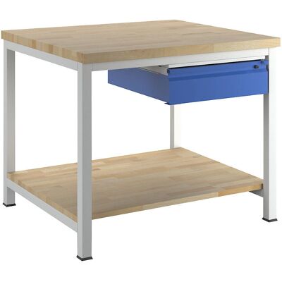 Banco de trabajo RAU con marco, 1 cajón grande, estante de haya - Mesa de trabajo Banco de trabajo RAU con marco, 1 cajón grande, estante de haya - Mesa de trabajo