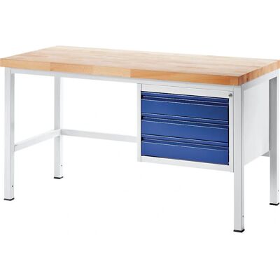 RAU Bancada de Trabalho - Estrutura Modular, 3 Gavetas, Azul RAL 5010 RAU Bancada de Trabalho - Estrutura Modular, 3 Gavetas, Azul RAL 5010