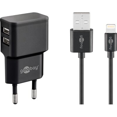 Goobay 44995 Mobiele Apparaat Oplader - Universeel AC Binnen - 2 USB - Lightning Apple Goobay 44995 Mobiele Apparaat Oplader - Universeel AC Binnen - 2 USB - Lightning Apple