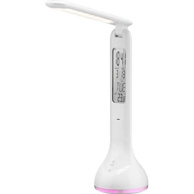 Goobay 55494 Valkoinen LED-pöytälamppu RGB-tilavalaistuksella, kalenteri ja kello Goobay 55494 Valkoinen LED-pöytälamppu RGB-tilavalaistuksella, kalenteri ja kello