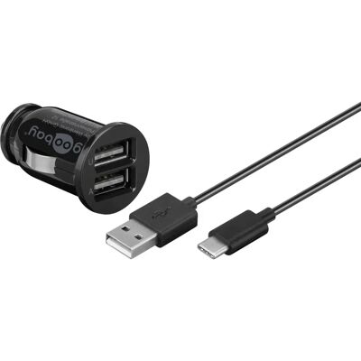 Goobay USB Auto-Lader 2x USB-A, USB-C Kabel, 24W - Schwarz Goobay USB Auto-Lader 2x USB-A, USB-C Kabel, 24W - Schwarz