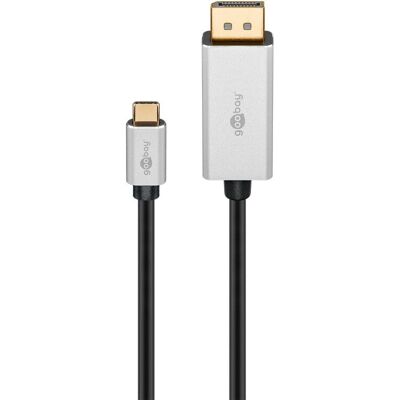 Goobay USB-C to DisplayPort adapteri - 2m - Musta, Hopea - Videokaapeli Goobay USB-C to DisplayPort adapteri - 2m - Musta, Hopea - Videokaapeli