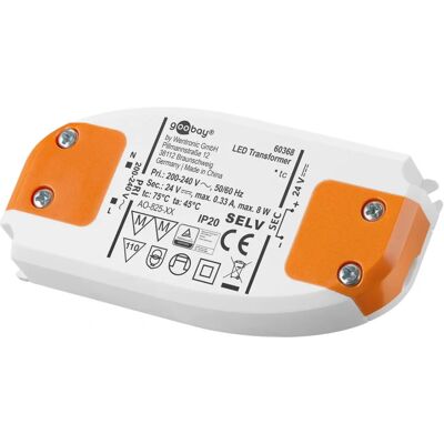 Transformateur électronique Goobay 60368 - Usage intérieur - 24V 8W - IP20 - CE RoHS - Publicité Transformateur électronique Goobay 60368 - Usage intérieur - 24V 8W - IP20 - CE RoHS - Publicité