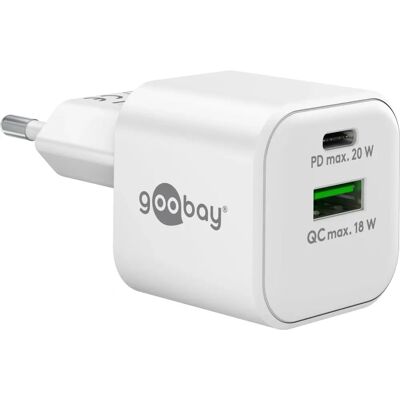 Goobay USB-C PD GaN Dubbelladdare 20W - Vit Goobay USB-C PD GaN Dubbelladdare 20W - Vit