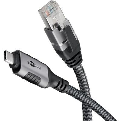 Goobay USB C RJ-45 Cable Adapter - Black/Silver Goobay USB C RJ-45 Cable Adapter - Black/Silver