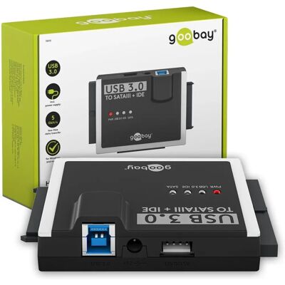 Goobay USB 3.0 Festplattenadapter für SATA & IDE - Schwarz, Grau Goobay USB 3.0 Festplattenadapter für SATA & IDE - Schwarz, Grau