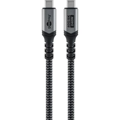 USB-C-kabel med textilbeläggning - USB4 - 240 W - 40 Gbps - 0,5 m - Svart, Grå USB-C-kabel med textilbeläggning - USB4 - 240 W - 40 Gbps - 0,5 m - Svart, Grå
