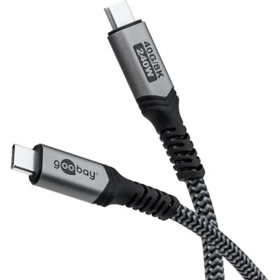 Goobay USB-C-kabel med textilskydd - USB4 - 240 W - 40 Gbps - 1 m - Svart, Grå - USB-kabel Goobay USB-C-kabel med textilskydd - USB4 - 240 W - 40 Gbps - 1 m - Svart, Grå - USB-kabel