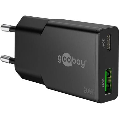 Goobay Dual USB-C PD QC Laddare - 20W - Svart Goobay Dual USB-C PD QC Laddare - 20W - Svart