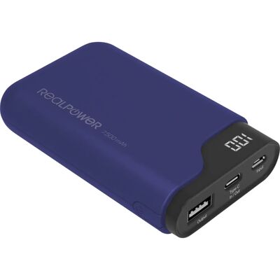Powerbank RealPower PB-7500C - 7500mAh, Blauw, USB-C Dubbel Powerbank RealPower PB-7500C - 7500mAh, Blauw, USB-C Dubbel