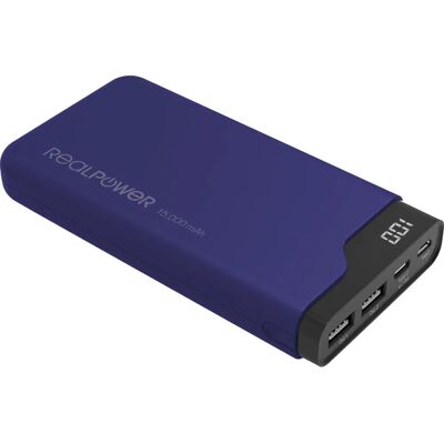 RealPower PB-15000C Powerbank - 15000mAh, Blauw, Snelle opladen RealPower PB-15000C Powerbank - 15000mAh, Blauw, Snelle opladen