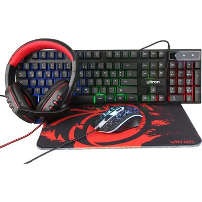 Ultron HAWK Gaming Set - QWERTZ Tysk - Svart, Röd, Vit Ultron HAWK Gaming Set - QWERTZ Tysk - Svart, Röd, Vit