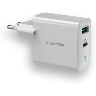Cargador GaN RealPower PC-65 - Carga rápida, Universal, Blanco Cargador GaN RealPower PC-65 - Carga rápida, Universal, Blanco