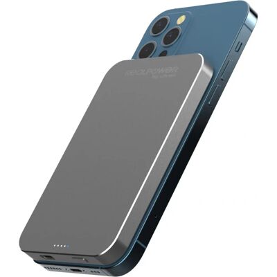 Powerbank RealPower PB-5000 Mag - Carga inalámbrica - 5000mAh - Gris Powerbank RealPower PB-5000 Mag - Carga inalámbrica - 5000mAh - Gris