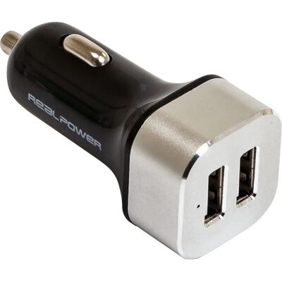 Caricatore USB per auto RealPower 176635 - 2 porte - 5V - Nero / Argento Caricatore USB per auto RealPower 176635 - 2 porte - 5V - Nero / Argento