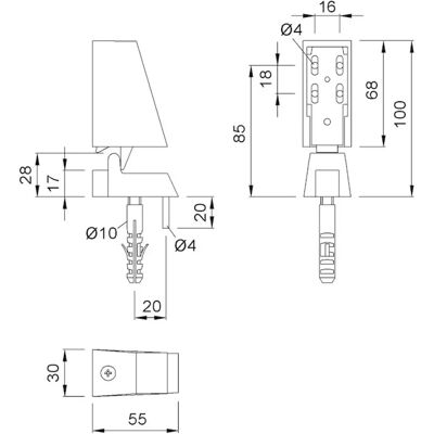 KWS 1013 Sostegno porta - Alluminio, Argento, Blocco manuale, 55x30x100mm KWS 1013 Sostegno porta - Alluminio, Argento, Blocco manuale, 55x30x100mm