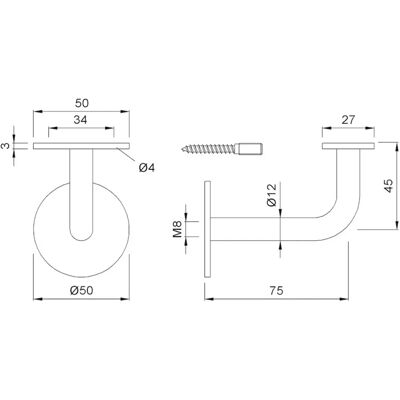 Soporte de mano 4571 - Montaje en pared plano - Acero Soporte de mano 4571 - Montaje en pared plano - Acero