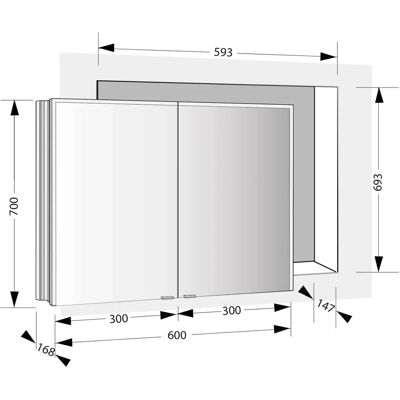 Sprinz - Pure-Line - 2 Türen - 60 cm - Spiegelschrank Sprinz - Pure-Line - 2 Türen - 60 cm - Spiegelschrank