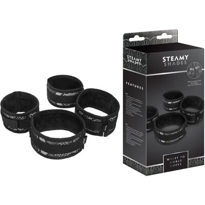 Conjunto de Bondage de Cuero Sintético Steamy Shades - Collar Ajustable y Manillas Conjunto de Bondage de Cuero Sintético Steamy Shades - Collar Ajustable y Manillas