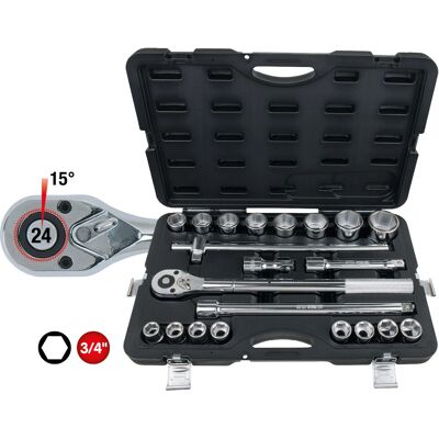 Zestaw nasadek KS Tools 911.0721 - 21 części, Chrom-Vanadium, Odwracalny mechanizm Zestaw nasadek KS Tools 911.0721 - 21 części, Chrom-Vanadium, Odwracalny mechanizm