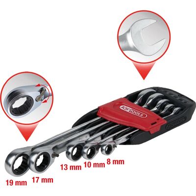 Conjunto de 5 chaves de catraca reversíveis KS Tools 503.4605 - 8-19mm, Aço Cromo Vanádio Conjunto de 5 chaves de catraca reversíveis KS Tools 503.4605 - 8-19mm, Aço Cromo Vanádio