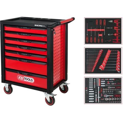 Chariot d'outils RACINGline KS TOOLS - noir/rouge, 7 tiroirs, 215 pièces - Publicité Chariot d'outils RACINGline KS TOOLS - noir/rouge, 7 tiroirs, 215 pièces - Publicité