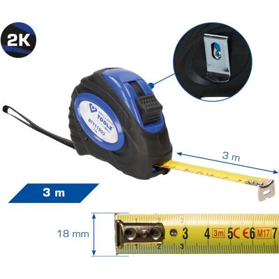 Brilliant Tools BT111903 Fita métrica - 3m, Ergonômico, Revestido de nylon Brilliant Tools BT111903 Fita métrica - 3m, Ergonômico, Revestido de nylon