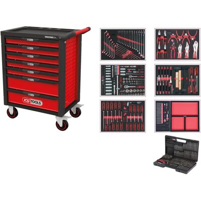 KS Tools RACINGline Werkstattwagen Schwarz/Rot, 7 Schubladen, 598 Werkzeuge - Robust KS Tools RACINGline Werkstattwagen Schwarz/Rot, 7 Schubladen, 598 Werkzeuge - Robust