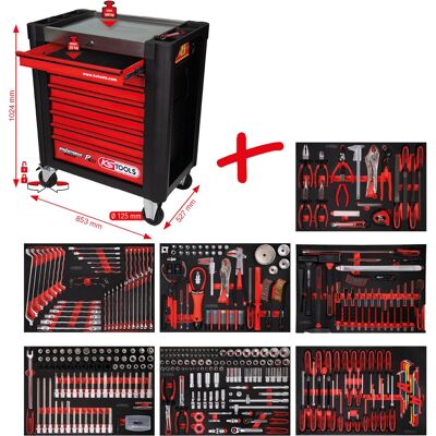 KS Tools Hellgrauer Werkstattwagen - Robuster Werkzeugwagen mit 8 Schubladen KS Tools Hellgrauer Werkstattwagen - Robuster Werkzeugwagen mit 8 Schubladen