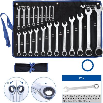 Juego de llaves combinadas Brilliant Tools BT013121 - 21 piezas, 6-32 mm Juego de llaves combinadas Brilliant Tools BT013121 - 21 piezas, 6-32 mm