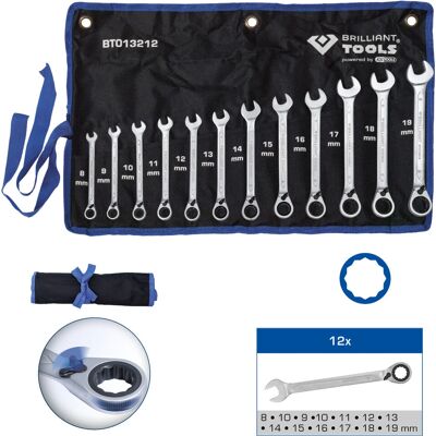 Brilliant Tools BT013212 Combinatie Sleutel Set - Ratchet, 72 Tanden, Chroom Vanadium Brilliant Tools BT013212 Combinatie Sleutel Set - Ratchet, 72 Tanden, Chroom Vanadium