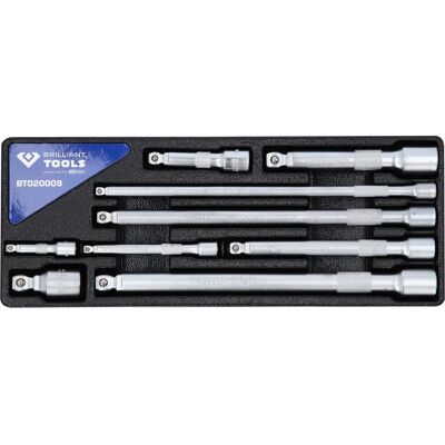 Brilliant Tools BT020009 juego de extensiones y adaptadores de llave - 9 piezas Brilliant Tools BT020009 juego de extensiones y adaptadores de llave - 9 piezas