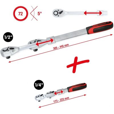 KS TOOLS Ratschen-Set - 72 Zähne, Chrom-Vanadium, Teleskop, 1/4"+1/2" KS TOOLS Ratschen-Set - 72 Zähne, Chrom-Vanadium, Teleskop, 1/4"+1/2"