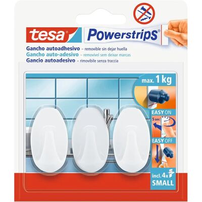Tesa Powerstrips Ganci Small Ovali - Rękojeść Klejąca Odłączalna do Powierzchni - 1kg Wsparcie Tesa Powerstrips Ganci Small Ovali - Rękojeść Klejąca Odłączalna do Powierzchni - 1kg Wsparcie