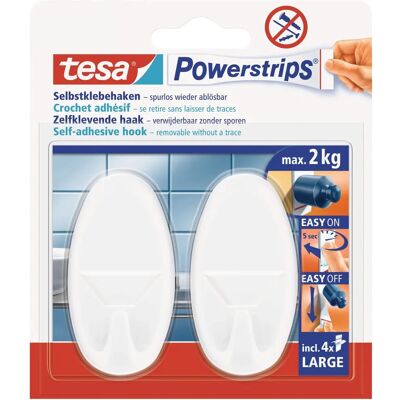 Tesa Powerstrips Ovali Bianchi - Gancio Supporto 2 Kg - Autoadesivo - Impermeabile Tesa Powerstrips Ovali Bianchi - Gancio Supporto 2 Kg - Autoadesivo - Impermeabile