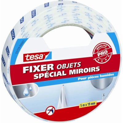 Fixateur double face pour miroir Tesa - 5m x 19mm - Résistant à l'eau - Publicité Fixateur double face pour miroir Tesa - 5m x 19mm - Résistant à l'eau - Publicité