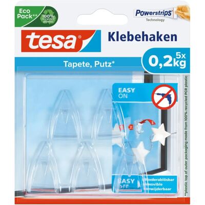 Tesa Powerstrips Crochet - Transparent - 0,2kg - 5 pièces - Publicité Tesa Powerstrips Crochet - Transparent - 0,2kg - 5 pièces - Publicité