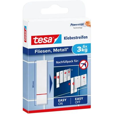 Tesa Powerstrips Klebestreifen für Fliesen Metall - Bis 3kg - Set mit 6 Tesa Powerstrips Klebestreifen für Fliesen Metall - Bis 3kg - Set mit 6