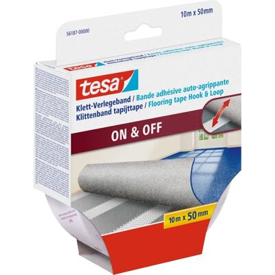 Tesa Weißer Teppichklebeband - Klett-Verlegeband 10m x 50mm Tesa Weißer Teppichklebeband - Klett-Verlegeband 10m x 50mm